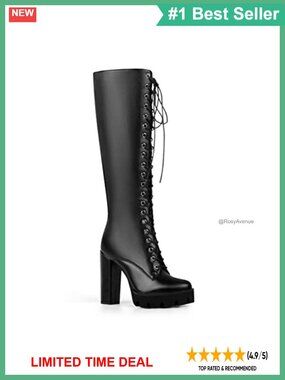 Women's Lace Up Knee High Platform Boots with Lug Sole and Chunky Heel